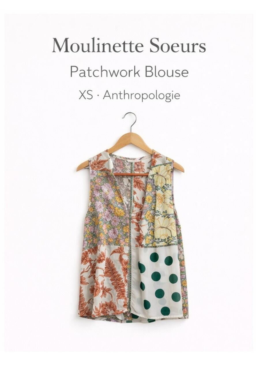Anthropologie Moulinette Soeurs Boho Chic Patchwork Sleeveless Blouse XS